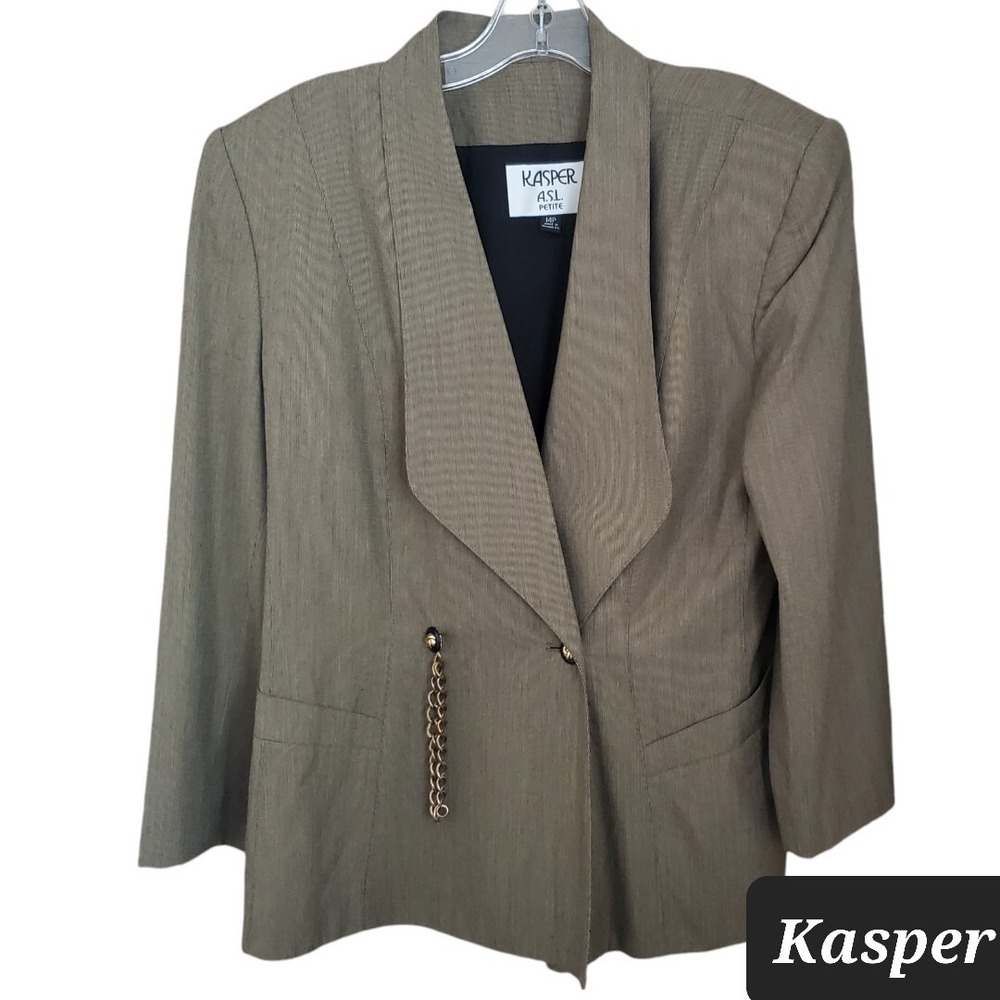 Vtg Kasper Womens Double Breasted Blazer Size 14P Olive Old Money Dark Academia